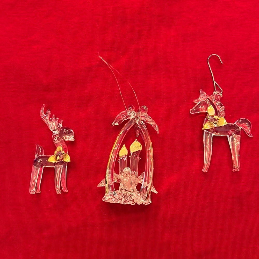 Vintage Glass Christmas Ornaments Reindeer, Horse, Candles Set of 3